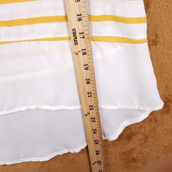 STYLE & CO Womens Top Petite P Yellow Stripe Pullover Chiffon Hem Hi Lo Stretch - Picture 5 of 6